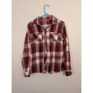 BTC Flannel Red Long Sleeve Women's Button Down Shirt Size Large
